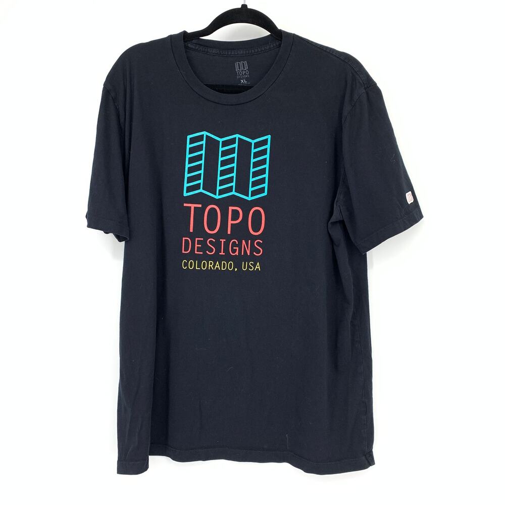 Topo Designs Graphic T-Shirt Mens Size XL Black Short Sleeve Crew Neck